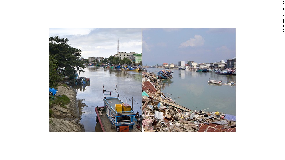 Looking out from Peunayong Bridge 10 years ago, all that could be seen was a mass of rubble. Now the capital, Banda Aceh, has been rebuilt and it&#39;s a very different perspective.