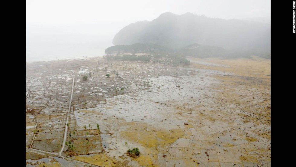 Coastal flooding in western Aceh on January 8, 2005. 