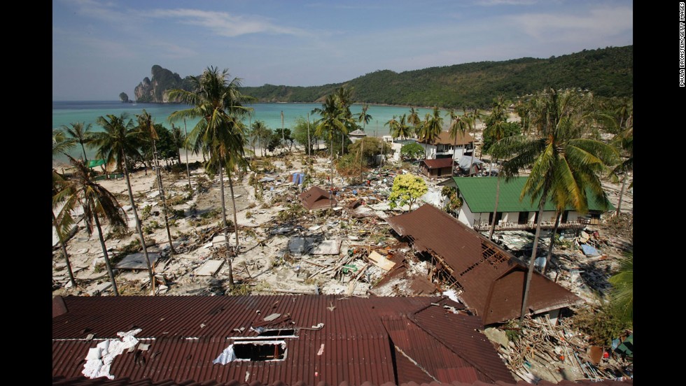 Shops, restaurants and bungalows reduced to rubble in Ton Sai Bay on December 28, 2004.