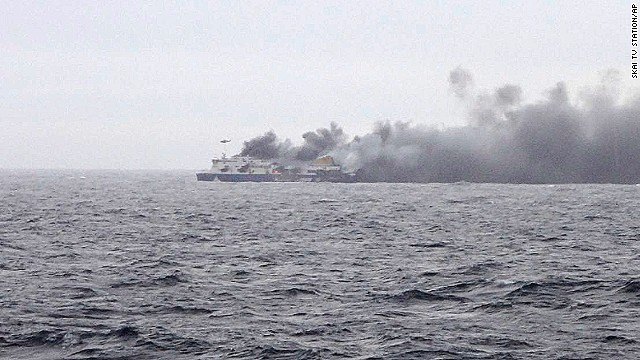 Hundreds aboard ferry burning in Adriatic
