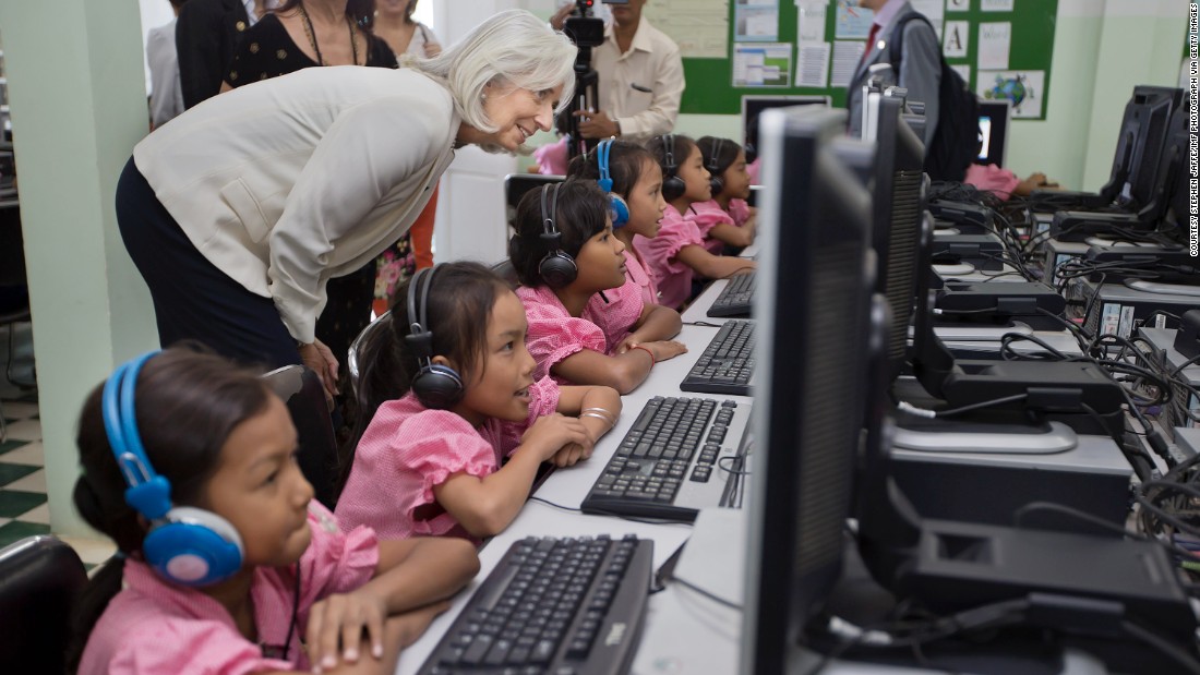 In April 2012, Lagarde was named an officer in the Ordre national de la Légion d&#39;honneur. The Order is the highest decoration in France and is divided into five degrees of which officer is the fourth. &lt;br /&gt;&lt;br /&gt;Here, Lagarde watches school girls in the computer room at Toutes a l&#39;Ecole school in Kandal province, Cambodia. The school was visited as part of a three country trip to Asia in December 2013.