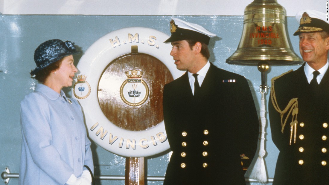 Prince Andrew with Queen Elizabeth on his return from the Falklands in 1982. &quot;The old saying was that second sons either joined the church or joined the armed service, and I decided at the time that I always wanted to be a pilot,&quot; Prince Andrew told CNN in 2008.
