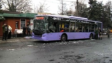 Shell hits bus in Ukraine