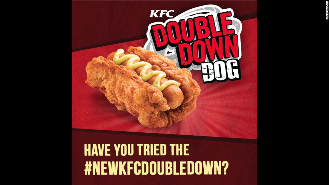 KFC Philippines introduced the Double Down Dog at limited locations. The sandwich is composed of a cheese-filled hot dog cradled in a fried chicken fillet, topped with honey mustard and relish sauce. News of the hybrid left the Internet salivating, revolted and morbidly curious by turns. KFC, which generated hype by selling only 50 of the &quot;legendary&quot; sandwiches at a time, said they sold out quickly. 