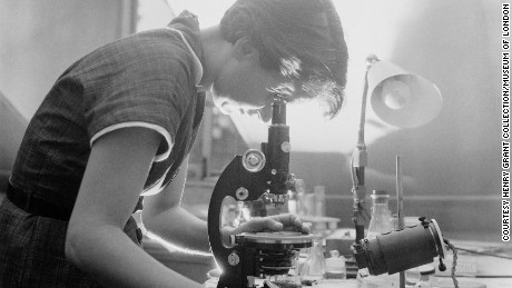 Scientist Rosalind Franklin at work in a laboratory in London.