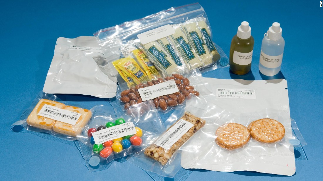 These days food on the International Space Station includes natural form foods and condiments such as mayonnaise, mustard, chilli sauce and wasabi -- all popular with astronauts trying to make up for the flavor deficit caused by zero gravity. The fare has certainly come a long way since the early days of space travel ... 