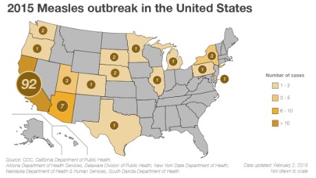 Map: Measles outbreak in North America