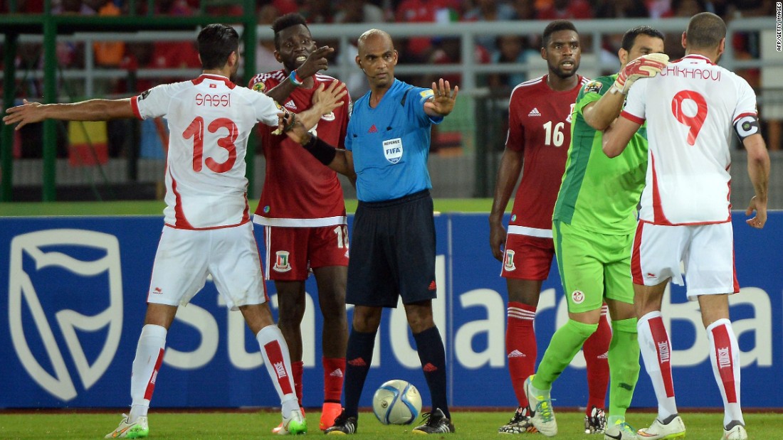 The referee took center stage in a bad-tempered AFCON quarterfinal between Tunisia and Equatorial Guinea - won 2-1 by the hosts.