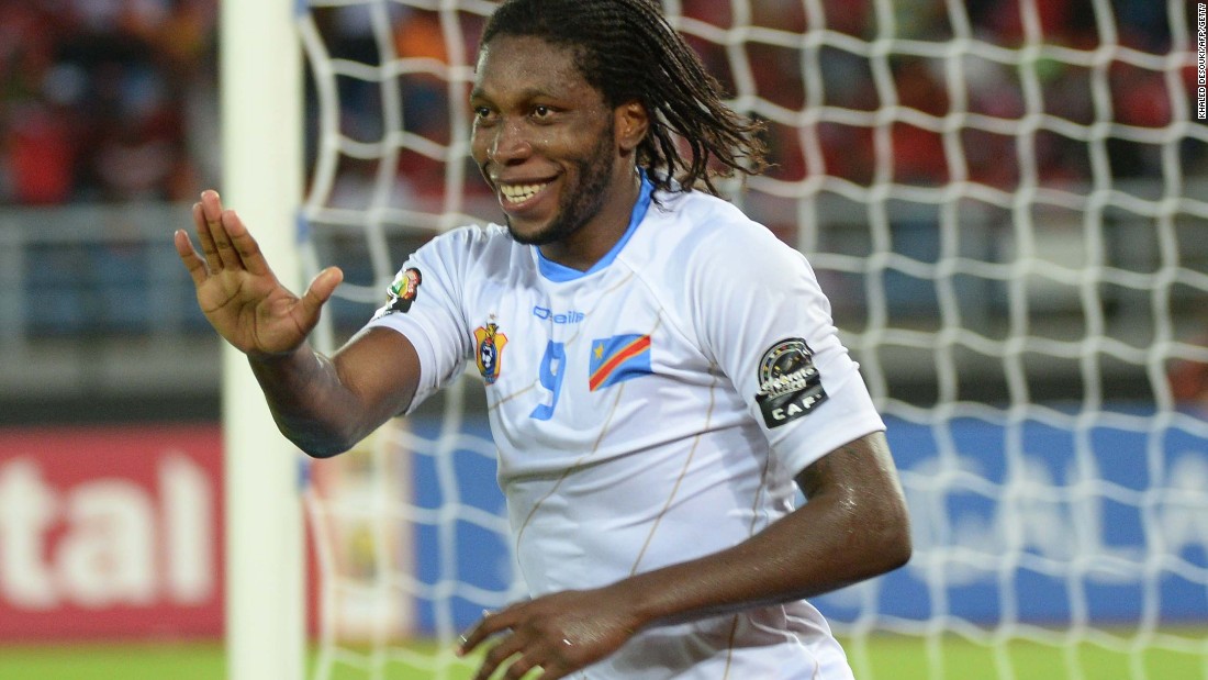 Dieudonne Mbokani celebrates after scoring a goal during the Democratic Republic of Congo&#39;s 4-2 win over Congo in the AFCON quarterfinals. 