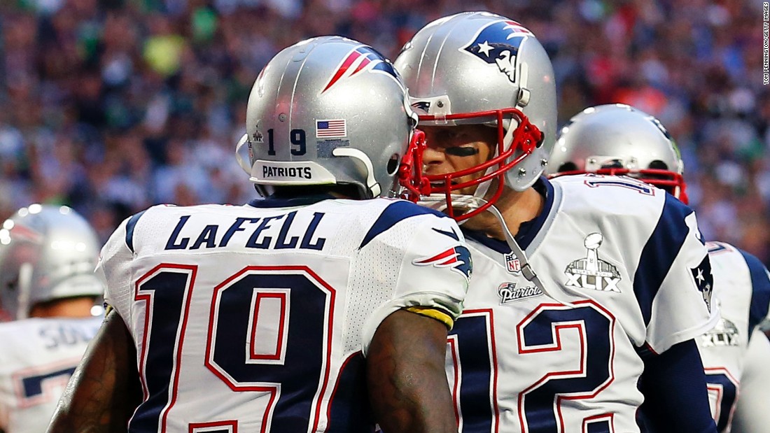 New England wide receiver Brandon LaFell celebrates with Brady after the two linked up for a second-quarter touchdown that opened the game&#39;s scoring.