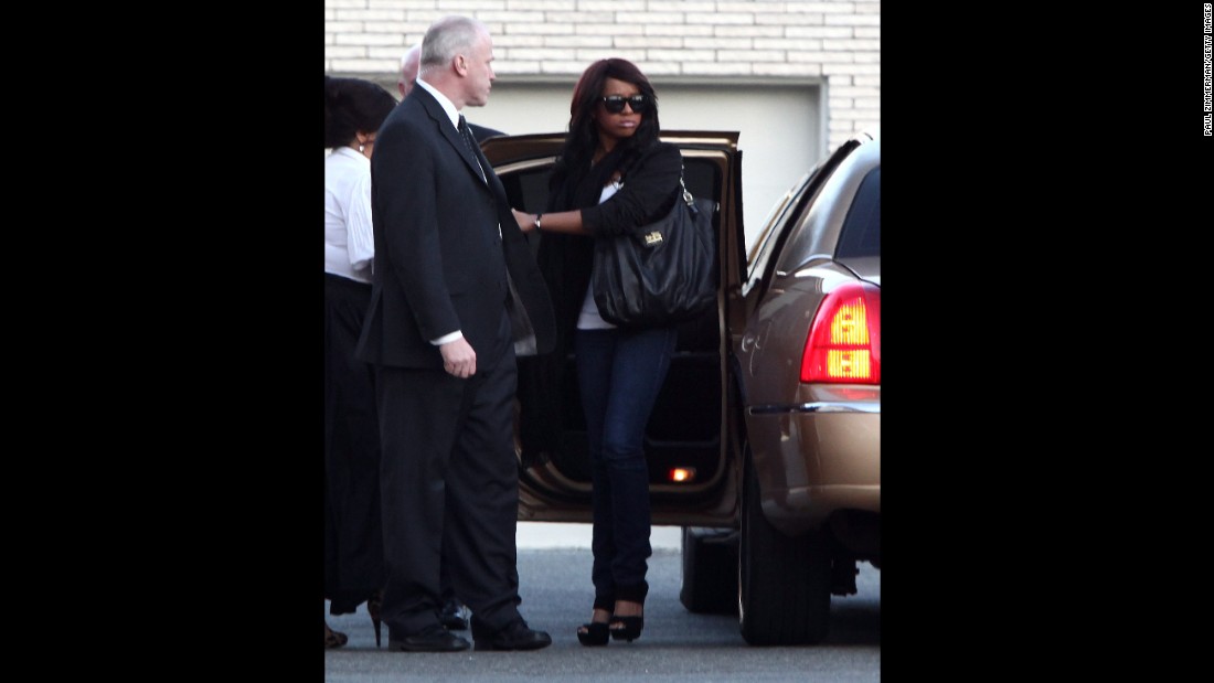 Bobbi Kristina was 18 when her mother was found dead in a Beverly Hills hotel room. Here, Bobbi Kristina arrives at a funeral home in Newark, New Jersey.