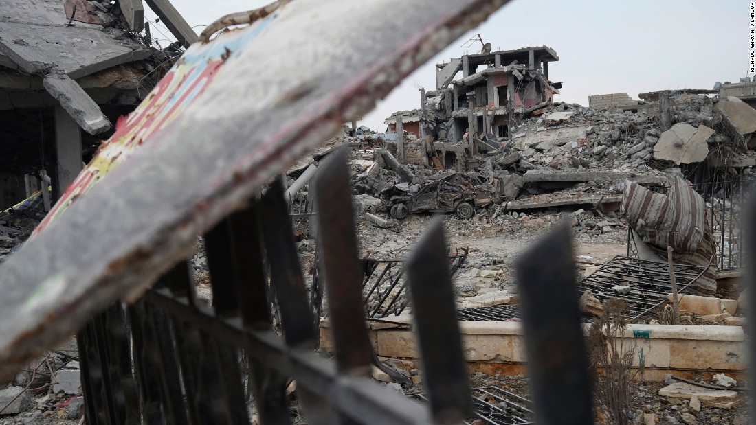 Destruction in the center of Kobani on January 30. The city sits on the border with Turkey.