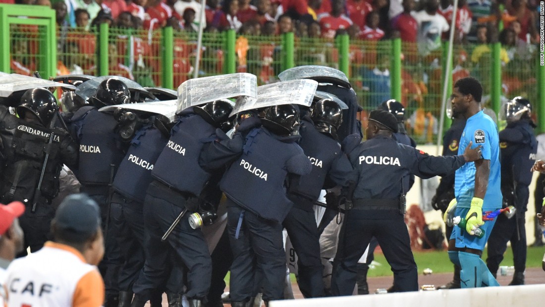 Ghana players had earlier been the target of missiles as they left the pitch at half-time with police needed to step in.