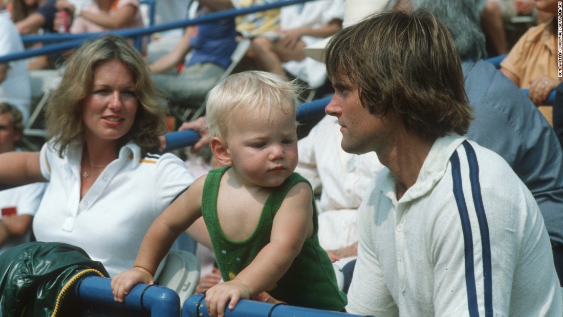 Jenner attends a celebrity tennis tournament in 1979 with Chrystie Scott and their son Casey. Scott and Jenner were married from 1972 to 1981.