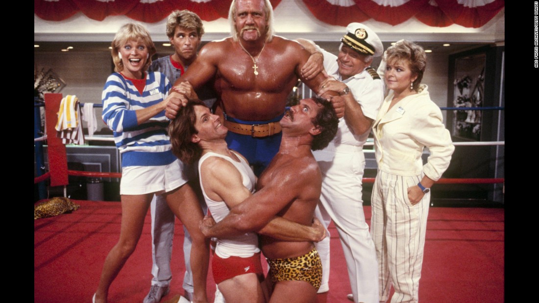 Jenner, lower left, appears in a 1986 episode of &quot;Love Boat&quot; featuring Hulk Hogan and Tim Rossovich. 