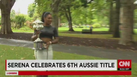 Serena Williams celebrates Australian Open win