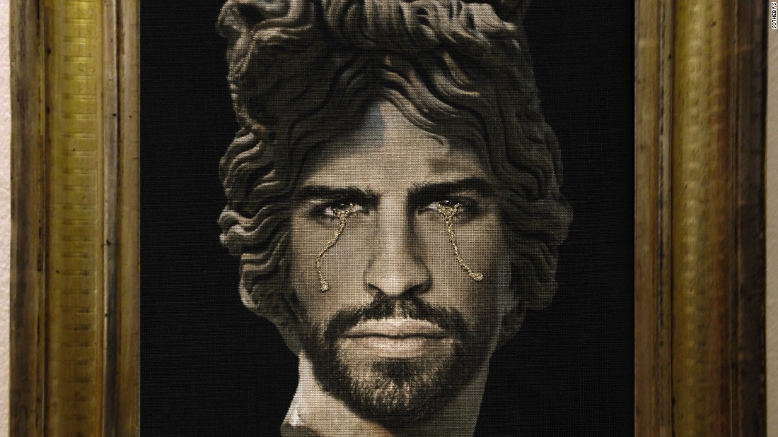 Aside from the auction, there are other football artworks on display at Sotheby&#39;s, including Francesco Vezzoli &quot;Portrait of Gerard Pique as Apollo del Belvedere.&quot;