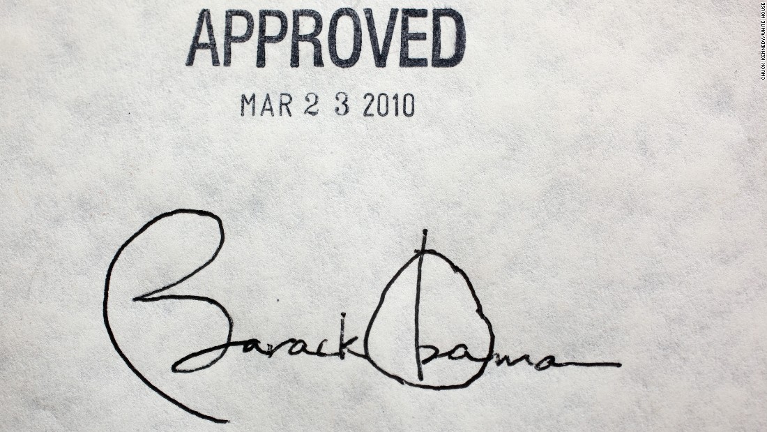 Obama&#39;s signature on the Affordable Care Act is seen at the White House in March 2010.