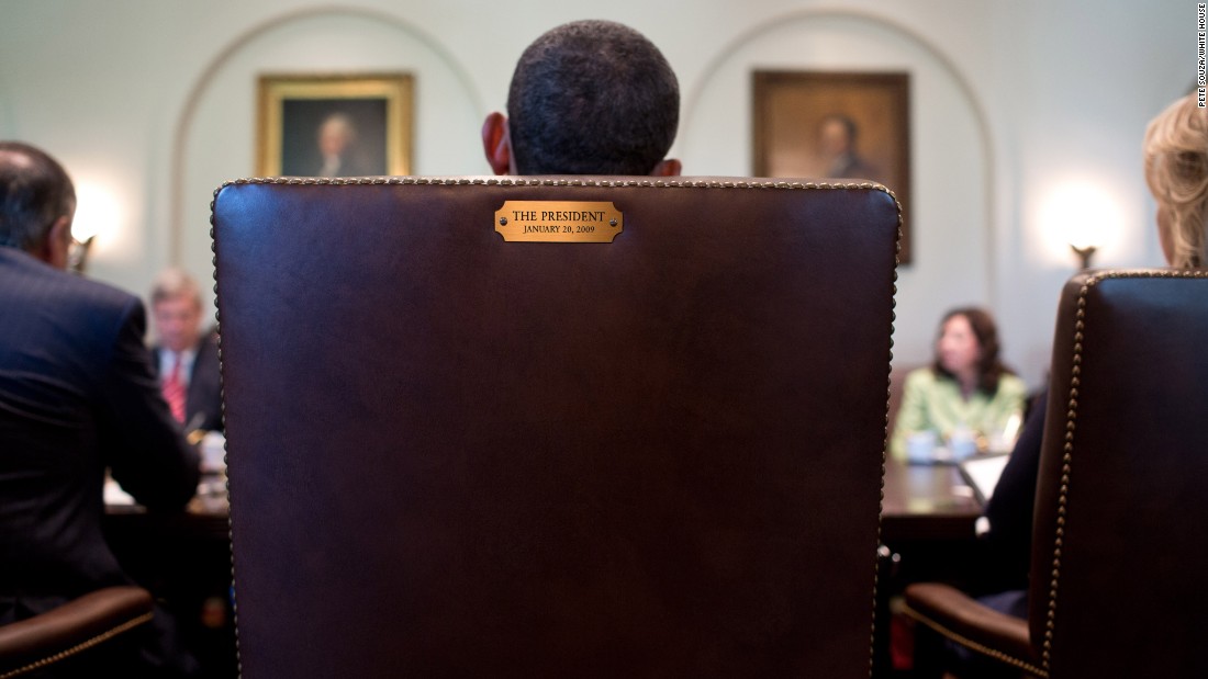 Obama sits in his chair during a Cabinet meeting in July 2012. This image was tweeted by his official Twitter account in August 2012 in response to &lt;a href=&quot;http://www.cnn.com/2012/08/31/politics/eastwood-speech/&quot; target=&quot;_blank&quot;&gt;Clint Eastwood&#39;s &quot;empty chair&quot; speech&lt;/a&gt; at the Republican National Convention. The tweet simply said, &quot;This seat&#39;s taken.&quot;