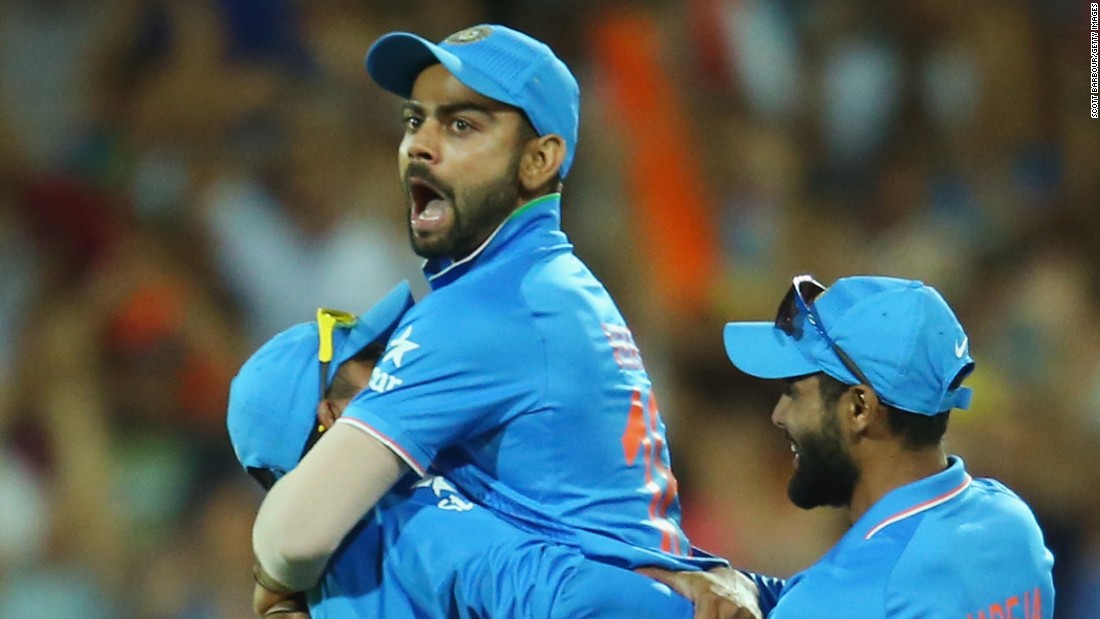 Man of the match Virat Kohli celebrates after catching Shahid Afridi during his side&#39;s 76-run victory over Pakistan in 2015.