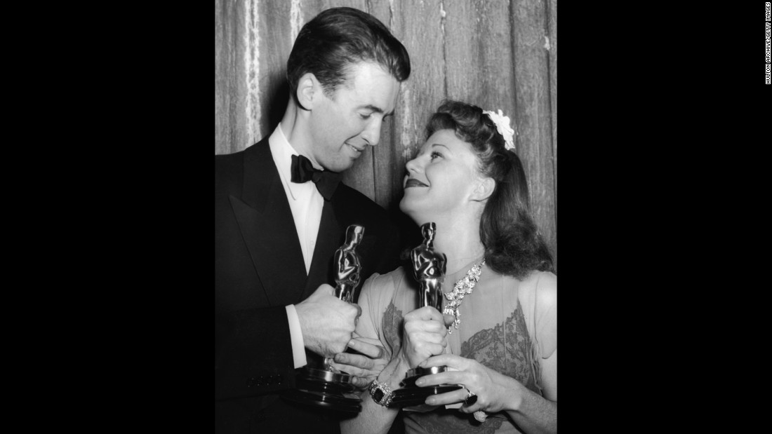 &lt;strong&gt;James Stewart (1941):&lt;/strong&gt; After losing the Oscar a year earlier for his iconic role in &quot;Mr. Smith Goes to Washington,&quot; James Stewart received the award playing a reporter who falls for Katharine Hepburn in &quot;The Philadelphia Story.&quot; Stewart and best actress winner Ginger Rogers celebrate their wins at the ceremony held in 1941.