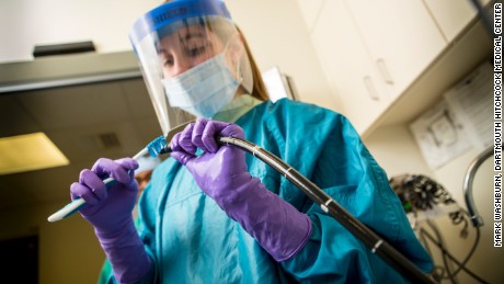 A technician cleans a duodenoscope. The FDA issued advice to hospitals to follow manufacturer&#39;s instructions and also &quot;meticulously&quot; clean by hand a part of the scope that may harbor bacteria that is hard to get at, after reports that the scopes were spreading superbugs from patient to patient in several medical facilities around the country.