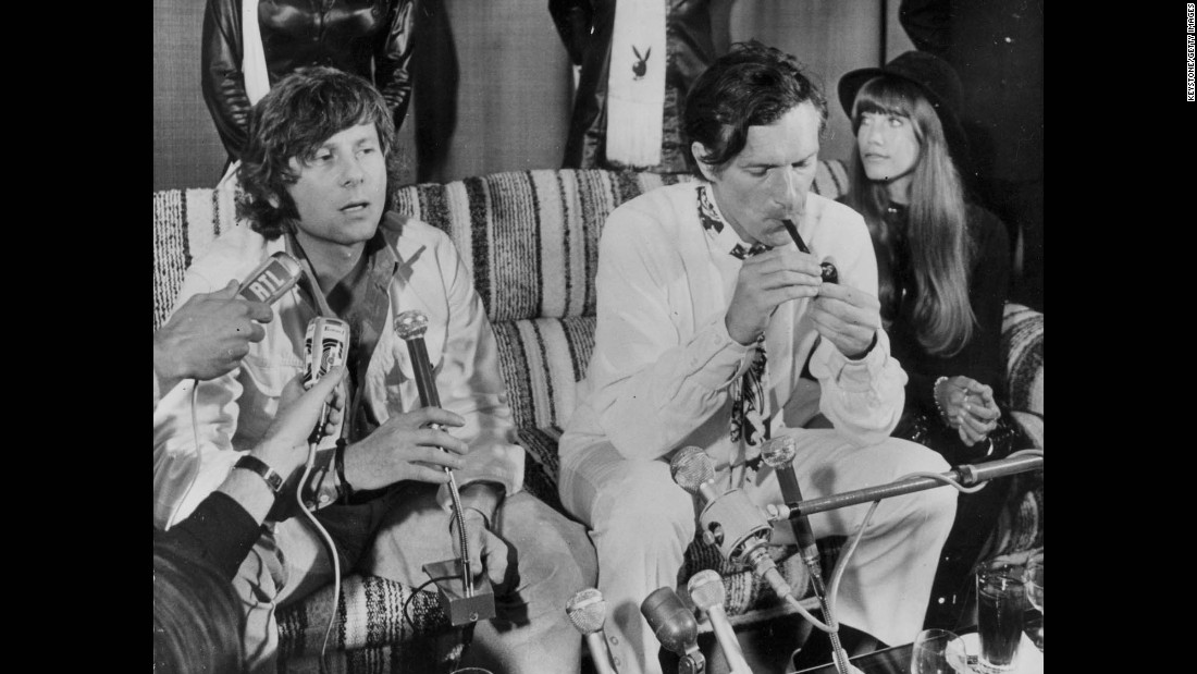 Polanski fields questions from reporters with Playboy founder Hugh Hefner during a press conference discussing film production of Shakespeare&#39;s &quot;Macbeth&quot; in 1970.