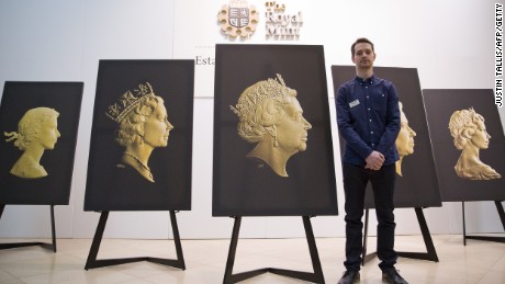  Mint engraver Jody Clark designed the latest portrait of Elizabeth II, shown at center.