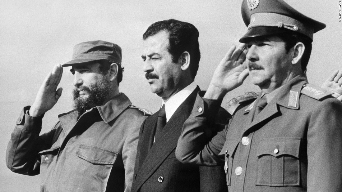 Iraq&#39;s Saddam Hussein, center, with the Castro brothers during a visit to Cuba in January 1979.