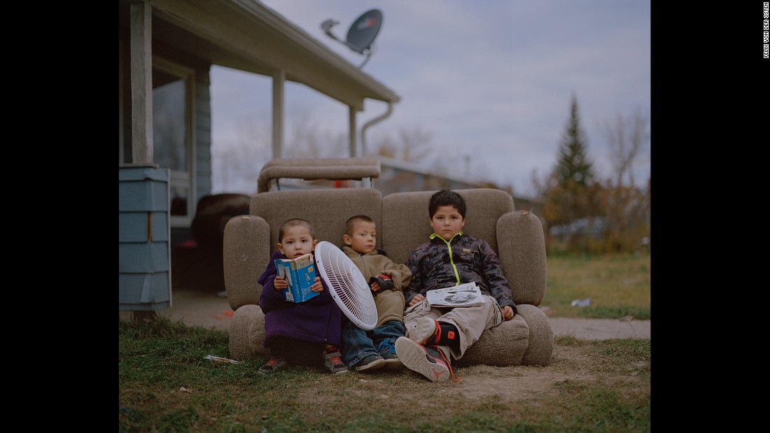 Young boys play together in Fort Belknap Agency, the reservation&#39;s capital.