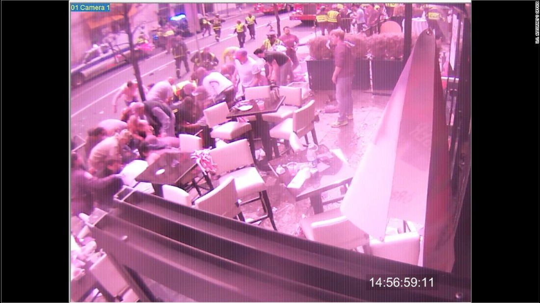 This image is from a surveillance camera outside the Forum restaurant in Boston&#39;s Copley Square just after the bombing.