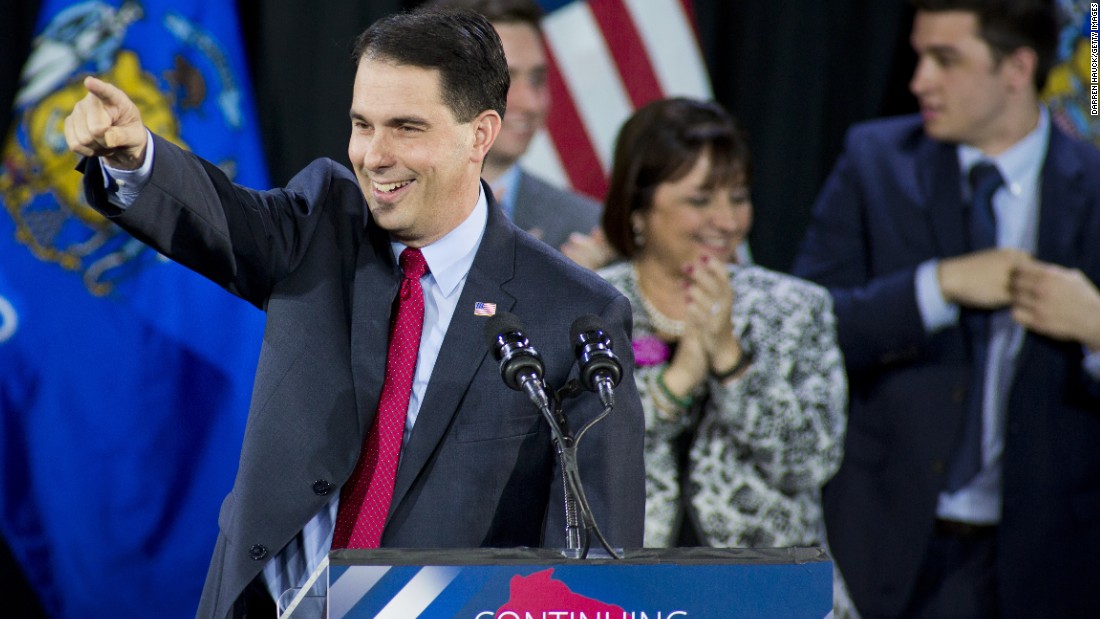 Walker speaks at his election night party November 4, 2014, in West Allis, Wisconsin. Walker defeated the Democratic challenger Mary Burke.