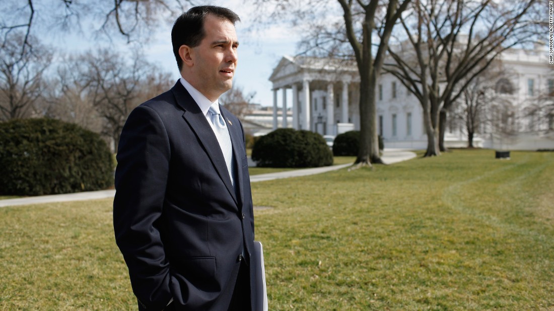 Walker stands on the North Lawn of the White House before making remarks to the news media after a meeting of the National Governors Association with President Barack Obama on February 27, 2012.