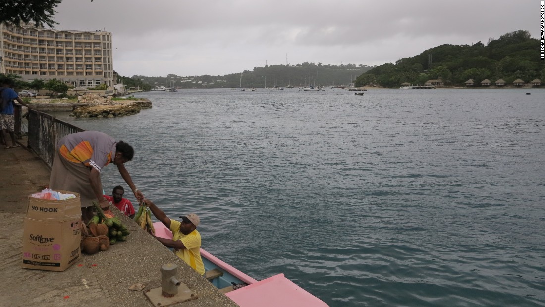 Preparations are made in Port Vila ahead of the storm on March 12.