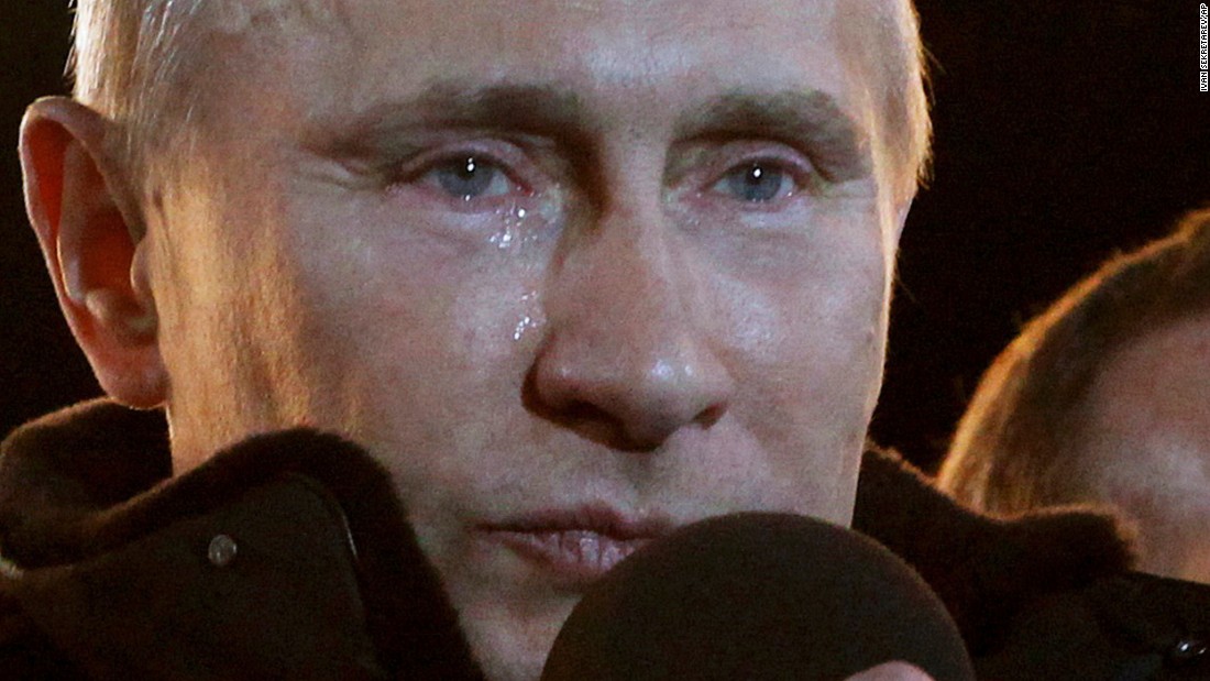 During a massive rally of his supporters in Moscow, tears run down Putin&#39;s face in March 2012 after he was elected President for a third term.