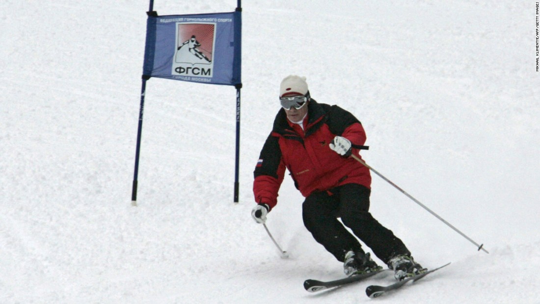 Putin skis in Krasnaya Polyana, Russia, in February 2008.