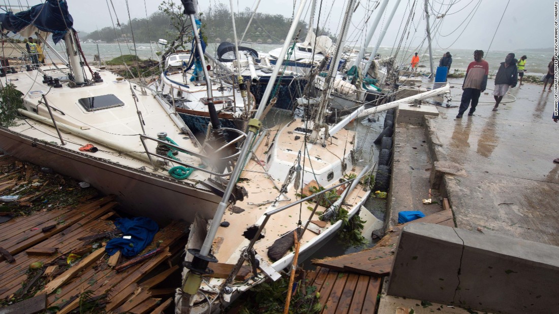 Damaged boats are seen on Saturday, March 14, in Port Vila, Vanuatu&#39;s capital.