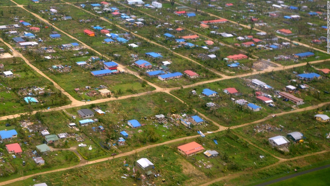 An aerial photo taken by CARE Australia on March 15 shows the widespread damage caused by the cyclone in Vanuatu. 