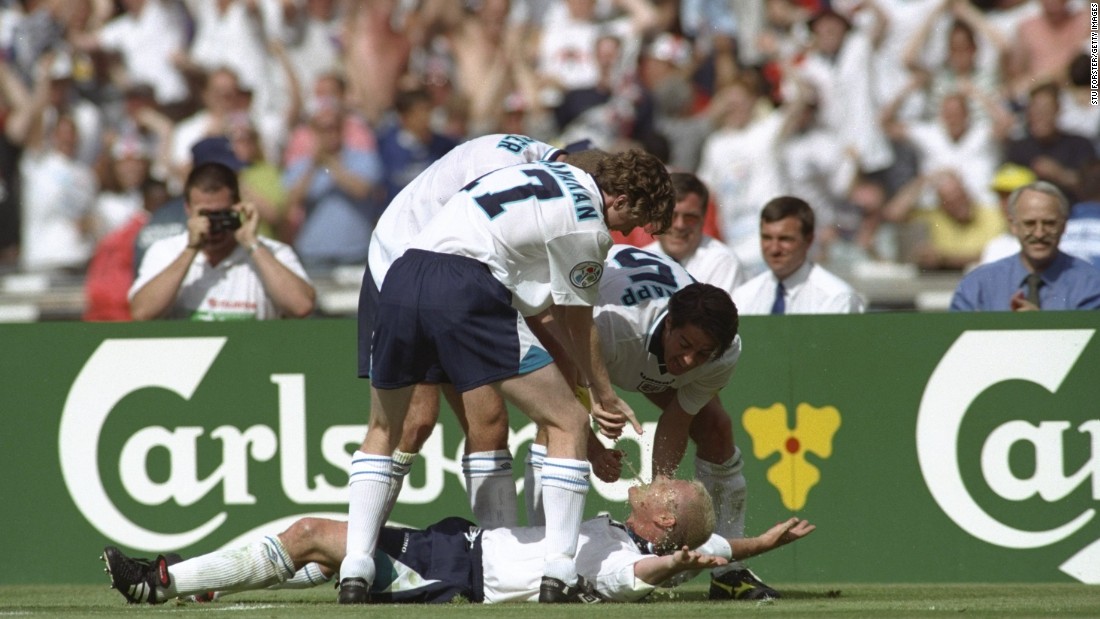 Witty responses to tabloid controversies hardly come more overt and in-your-face than this. &lt;br /&gt;&lt;br /&gt;Prior to the 1996 European Championships, England midfielder Paul Gascoigne was pictured on a team night out having a series of alcoholic drinks poured down his throat in a position known as the &quot;dentist&#39;s chair&quot;. The English media roared at such antics before an important tournament.&lt;br /&gt;&lt;br /&gt;So, after scoring against Scotland in England&#39;s second game of the tournament, Gascoigne celebrated by lying back in the dentist&#39;s chair position as teammates squirted water into his mouth.   