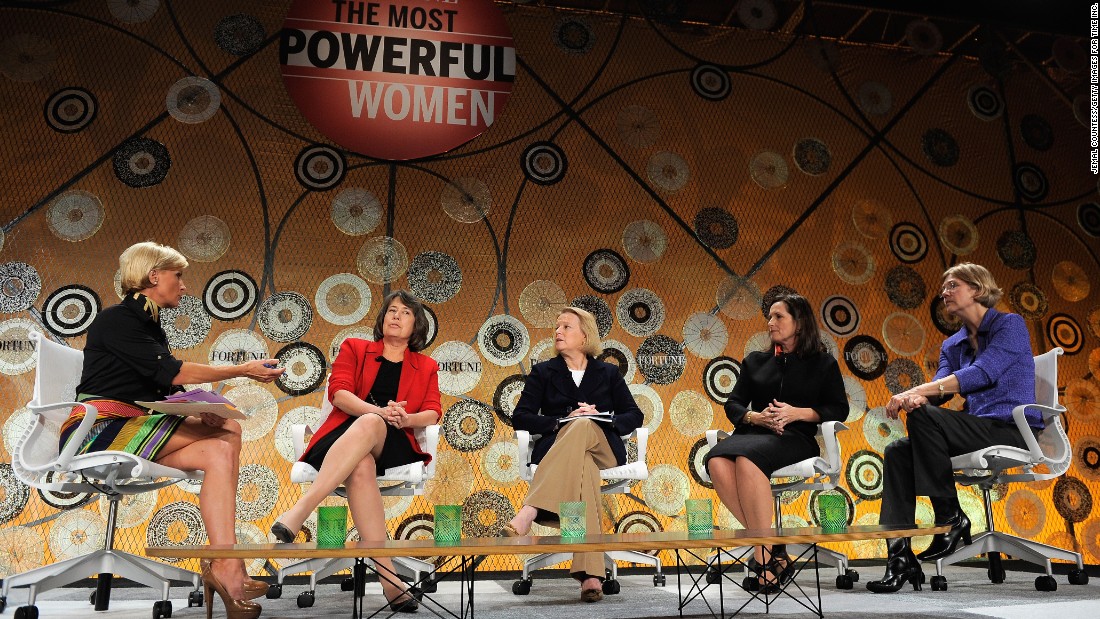 Warren (far right), an assistant to the President at the time, speaks at the Fortune Most Powerful Women summit on October 5, 2010, in Washington, D.C. 