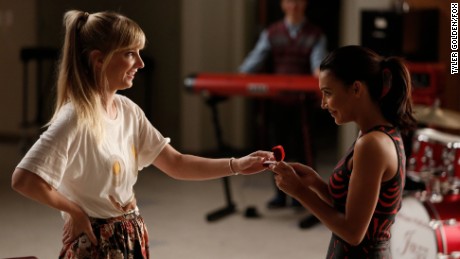 Heather Morris and Naya Rivera on &quot;Glee&quot; in 2014.