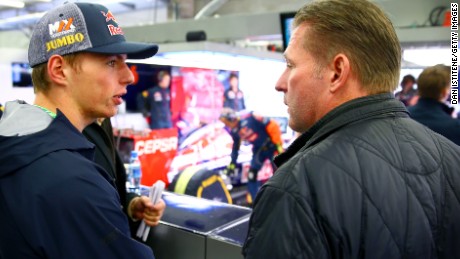 Max Verstappen with his father, Jos, at the 2014 Belgian Grand Prix. 