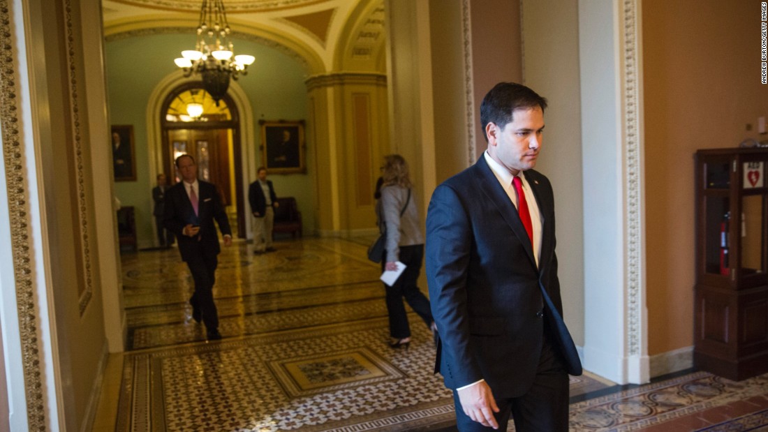 Rubio returns to the Capitol after meeting with Obama and other Republican leaders about the government shutdown in October 2013.