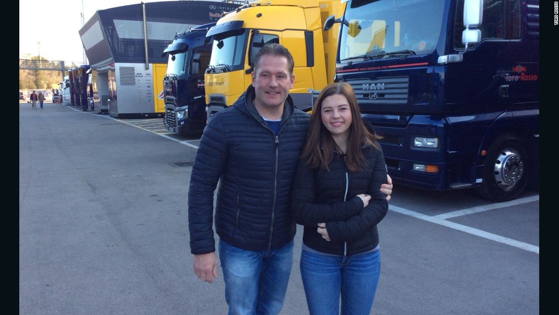 There could be another Verstappen on the grid in the future. Sister Victoria, seen here with Dad Jos on a visit to watch Max in Barcelona 2015, is also a racer.