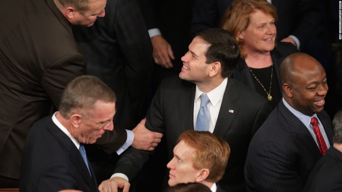 Rubio, center, arrives in the House chamber ahead of Israeli Prime Minister Benjamin Netanyahu&#39;s address to a joint meeting of the U.S. Congress in March.