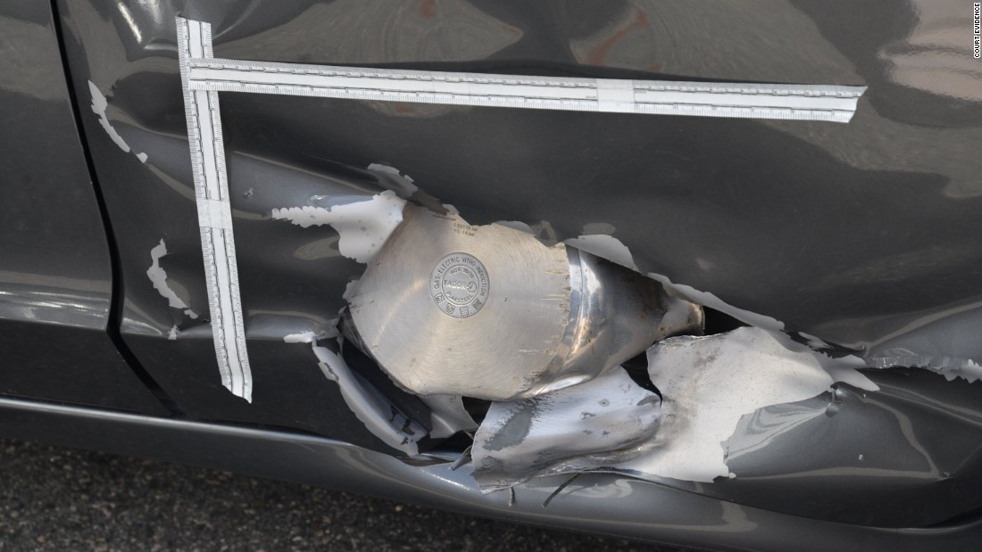 A pressure cooker was embedded in the side of a resident&#39;s Honda during the Watertown shootout.