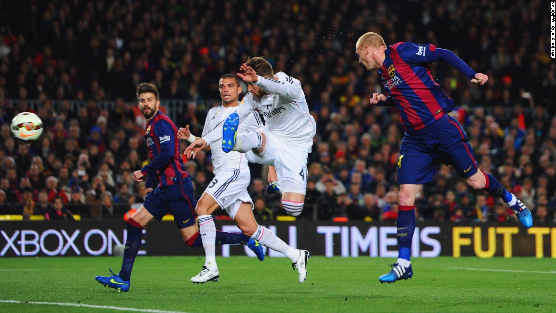 Jeremy Mathieu headed home Lionel Messi&#39;s free kick to put Barcelona ahead.