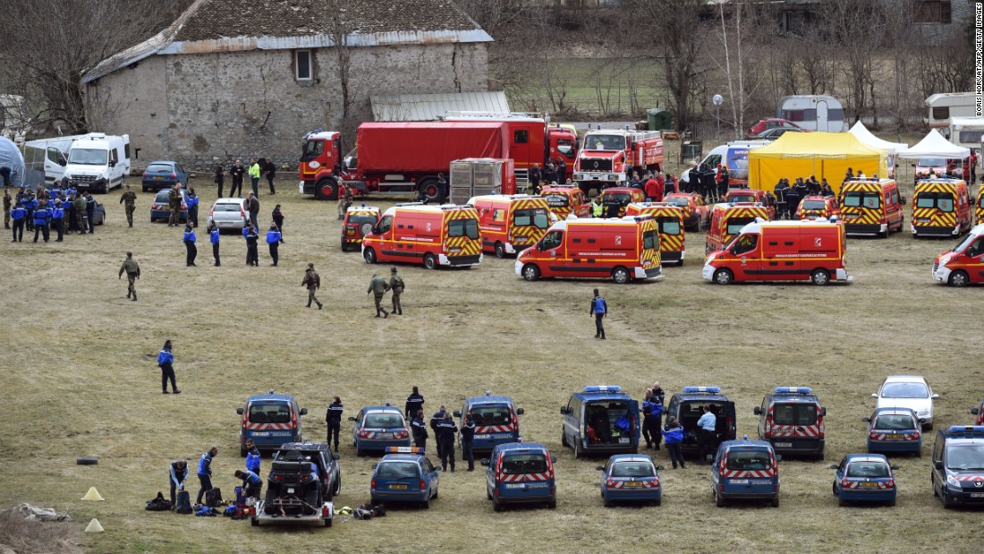 Response teams gather in Seyne-les-Alpes on March 24.