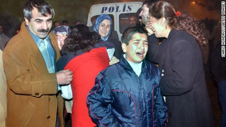 Relatives of plane crash victims are distraught outside a hospital in Diyarbakir after a Turkish Airlines plane crashed.