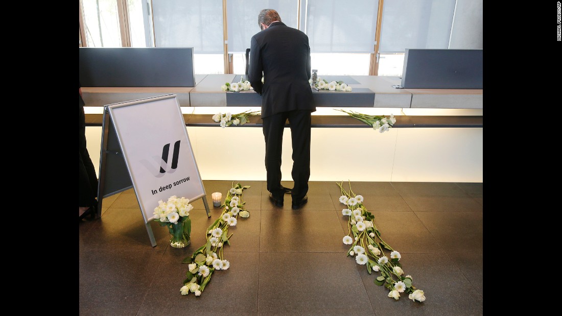A Lufthansa employee signs a condolence book in Frankfurt, Germany, on March 25. 